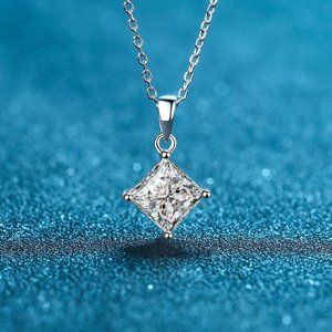 Certified 1ct. t.w. Moissanite Diamond Princess Cut Necklace NEW